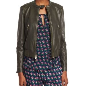 Diane Von Furstenberg green buckley leather biker moto jacket in Deep Lichen S